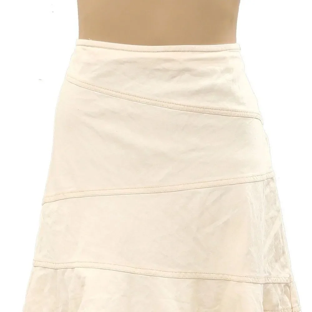 Urban Outfitters Millie Fluted Denim Mini Skirt Low-Rise Cream Cotton XL 286932